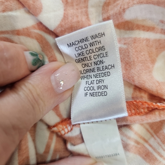 ELLE Orange White Print Sleeveless Dress Large Crochet Racerback - Picture 8 of 10